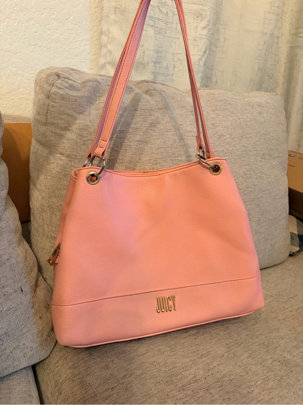 Juicy Couture Coral Pink Shoulder Bag with Gold Accents